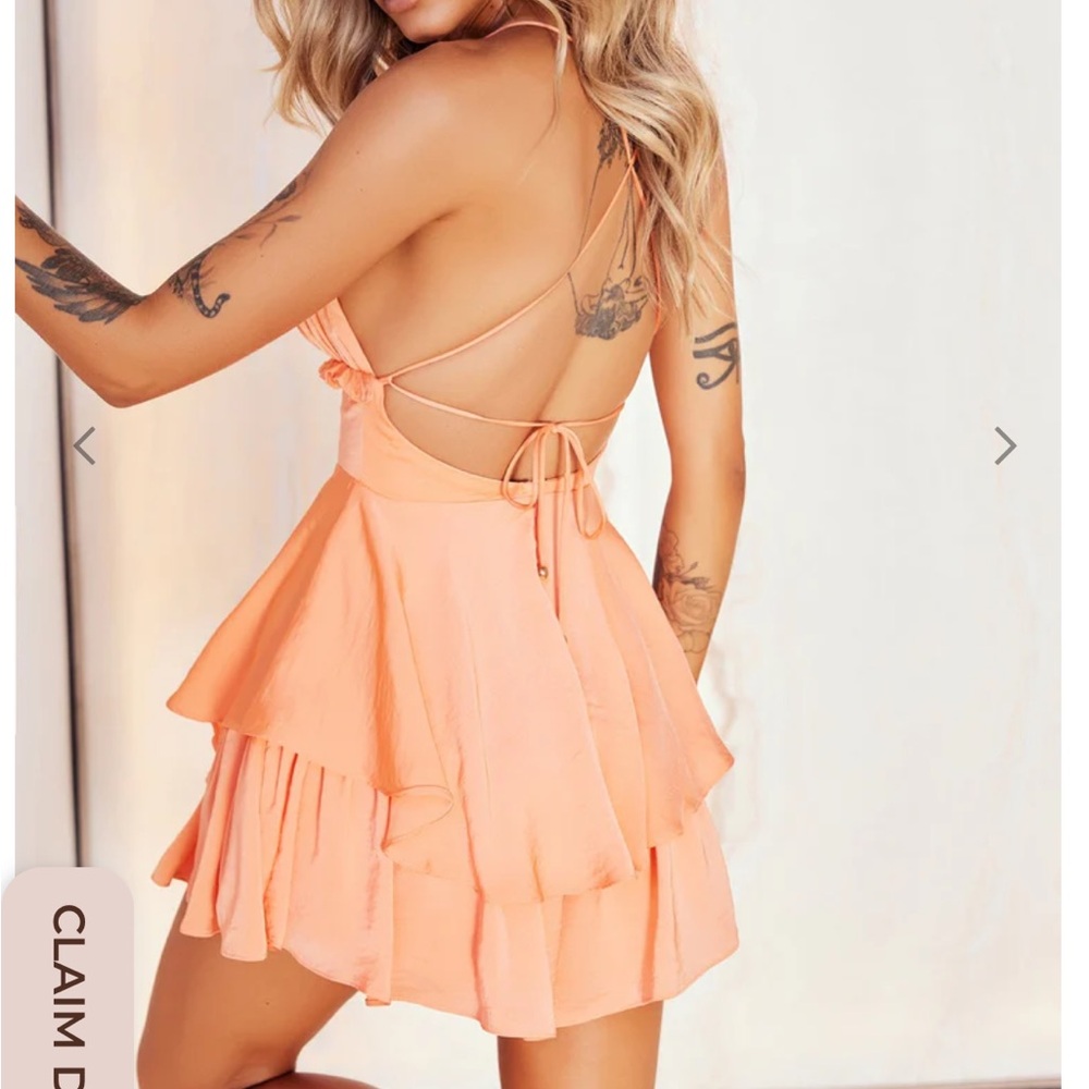 Sage Orange Pink Ruffled Backless Sundress